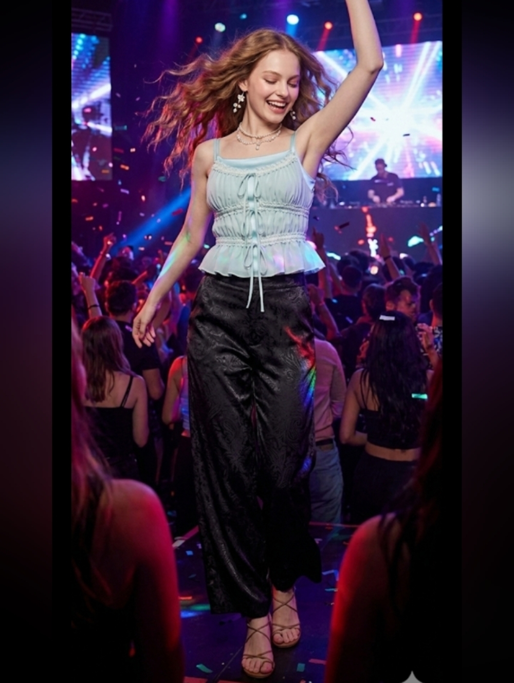 #2 Addy Chiffon Edicted Coquette Fairycore Layering Cami Lace Tank, Ice Mint, XS - Picture 2 of 8
